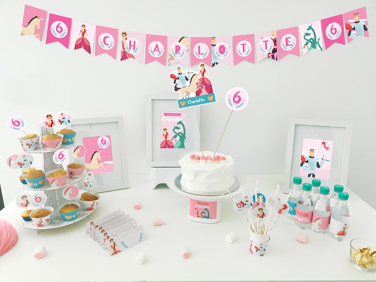Princesse: Kit anniversaire personnalisé à imprimer avec jeux et décorations