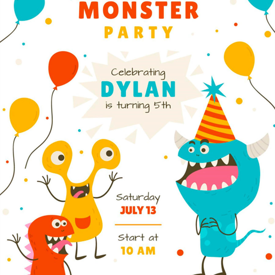 Invitation d'anniversaire gratuite et personnalisée Monstres