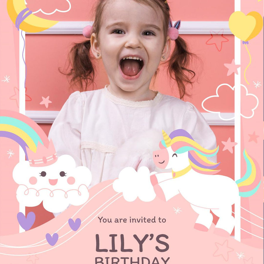 Invitation d'anniversaire gratuite et personnalisée Licorne